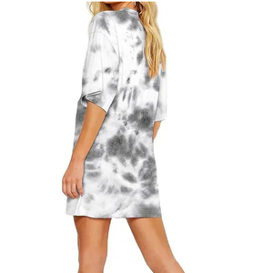 Robe T-shirt Tie-Dye Femme Col Rond Épaules Tombantes Manches Courtes Coupe Ample Décontractée Printemps-Été 100% Coton Jersey Respirant - Product Image 2