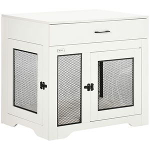 "Rectangle Pet Furniture <b>White</b> Dog Crate End <b>Table</b> with Cushion & 2 Doors for <b>Small</b> Indoor Dogs" - Product Image 1