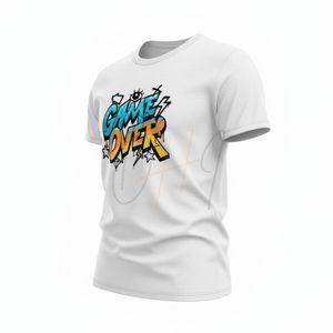 Camiseta Casual de Cuello Redondo con Logotipo Frontal Personalizado con la Frase "Game Over", Tejida, Transpirable, Ecológica, de Secado Rápido, 100% Algodón, Corte Holgado - Product Image 5