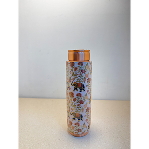 Bouteille d'eau en cuivre pur avec imprimé floral design, anti-fuite, sans joint, récipient ayurvédique pour stimuler l'immunité et le bien-être quotidien - Product Image 1