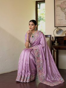 Premium <b>Tissue</b> Organza Saree Heavy Floral Embroidery | Winter Designer Indian <b>Wedding</b> Party Wear Saree Blouse Stretchable - Product Image 5