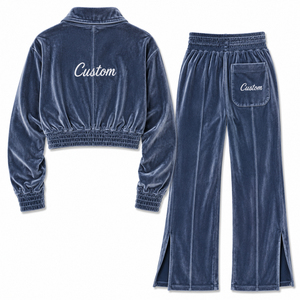 Hot Selling Custom Velour Tracksuit for Women Plus Size Zip-up <b>Embroidery</b> <b>Set</b> Solid Pattern 2 Piece <b>Set</b> Velvet Suit 2026 - Product Image 2