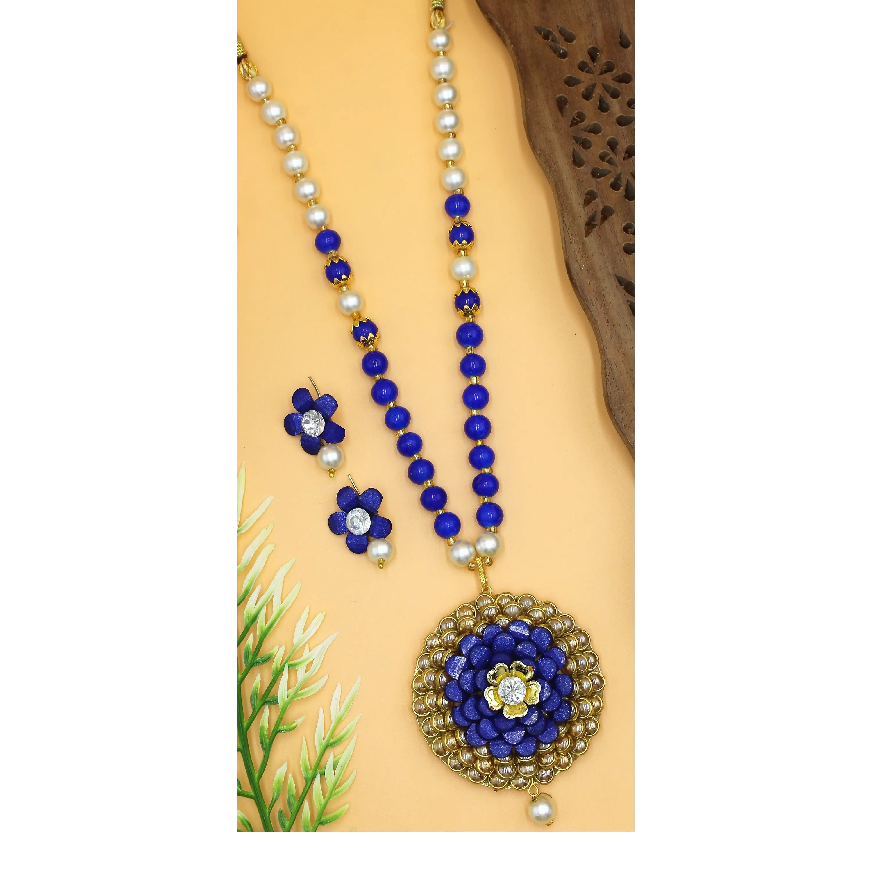 Sieraden Set Beste Kwaliteit Kundan Steen Kleine Kralen Werk Indian Traditionele Imitatie Ketting Set Oorbellen Mode Ketting