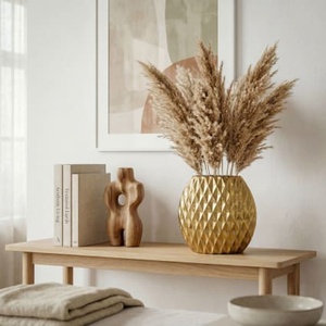 Vase de table artisanal à motif floral, finition dorée, design géométrique moderne, décoration de maison neuve - Product Image 4