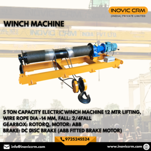 รอกไฟฟ้าอุตสาหกรรม INOVIC 5 ตัน รุ่น Heavy Duty พร้อมสายสลิงอลูมิเนียมอัลลอยด์ 30 เมตร มอเตอร์ Rotorq ระบบเบรกดิสก์ ABB DC แรงดันไฟฟ้า 415V - Product Image 5