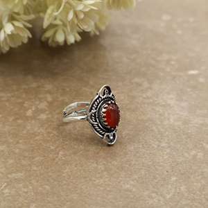 SHYAM JEWELRS Handmade 925 Silver Plated Natural Red Coral <b>Statement</b> <b>Ring</b> Antique Boho & Hippie Gemstone for Unisex - Product Image 3