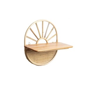 Étagère murale demi-lune en rotin artisanal avec panier de rangement tressé, organisateur suspendu décoratif pour salon, chambre d'enfant et usage domestique - Product Image 2