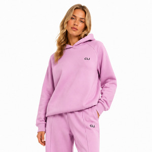 Sweat à capuche essentiel ample lilas à manches raglan pour femme, ensemble de survêtement sport et détente, avec pantalon de jogging personnalisé en molleton épais à jambe large, idéal pour un usage quotidien confortable - Product Image 5
