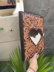 New Real Hand Tooled Carving Leather Business Planner Portfolio High Quality File <b>Folder</b> Document <b>Folder</b> Binder With <b>Card</b> Holder - Product Image 2