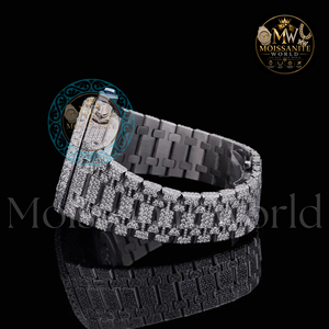 Montre en quartz Moissanite glacée, cadran analogique, boîtier en acier inoxydable 42 mm, bracelet 20 mm, fermoir déployant, montre de luxe pour homme - Product Image 3