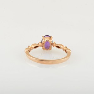 Bague de fiançailles en améthyste violette, délicate, ovale, avec pierre précieuse violette, alliance de mariage, bijou pierre de naissance en améthyste, argent 925 - Product Image 4