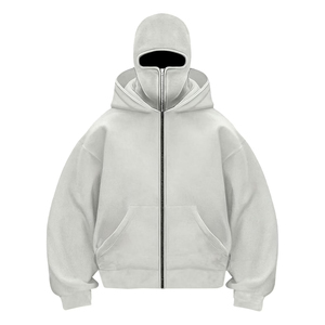 Vente en gros de sweats à capuche Ninja Hip Hop pour hommes, streetwear uni, coupe oversize, double col, en coton épais 500 GSM, en molleton noir zippé - Product Image 4