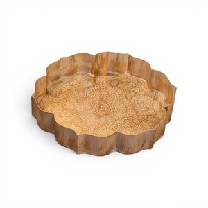 Plateau décoratif en fer artisanal |   Plateau de service en métal gravé de motifs floraux |   Décoration moderne multifonctionnelle pour mariage, anniversaire et maison - Product Image 2