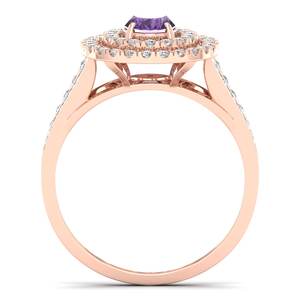 Bagues de fiançailles halo en or massif 14 carats faites à la main REYES, diamant taille ovale, améthyste 0,75 carat, bijoux fins pour femmes - Product Image 2