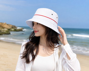 Bob blanc premium avec passepoil rouge et œillets métalliques – Unisexe, décontracté, pour l'extérieur, l'été, la plage, les voyages, la pêche, casquette tendance - Product Image 6