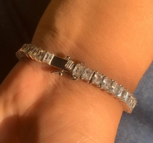 Luxury Baguette Cut Moissanite Tennis Bracelet <b>Iced</b> <b>Out</b> Hip Hop Jewellery White Gold Diamond Look Wrist <b>Chain</b> - Product Image 1