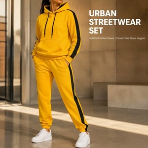 Ensemble de survêtement décontracté pour femme en molleton brodé 300 grammes 100 % coton à capuche et coupe longue - Product Image 2