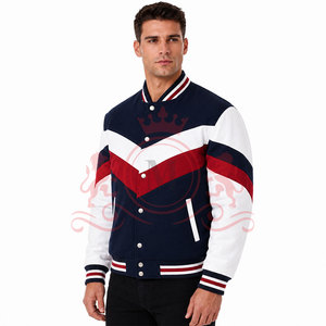 Streetwear <b>White</b> Blue Red Chevron Letterman <b>Jacket</b> Soft Material Button Front Ribbed Cuffs Everyday - Product Image 4