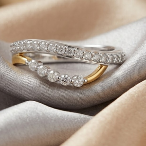 Luxury 14K Multi Tone Gold Natural Diamond Ring | Real Round Cut 0.40 TCW Diamond Crossover Engagement Ring for Women Jewelry - Product Image 2