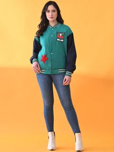 Trendy Women's Custom Varsity Jacket Snap <b>Button</b> Baseball Bomber Letterman Coat College Style Premium Casual Streetwear Fashion - Product Image 5