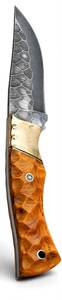 Handcrafted custom <b>profile</b> damascus steel outdoor utility <b>tool</b> with Burl Wood Handle and Polished Gold Brass - Product Image 4