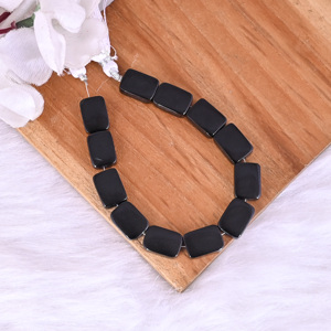 Perles lisses en onyx noir naturel, pierres précieuses en vrac, 18,6 grammes, 14x10 mm, forme rectangulaire briolette, pour la fabrication de bijoux |   Fil de fer à une brin - Product Image 3