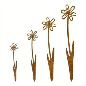 Piquet de jardin en métal minimaliste avec silhouette de marguerite, accent floral moderne pour pelouse, décoration paysagère extérieure - Product Image 1
