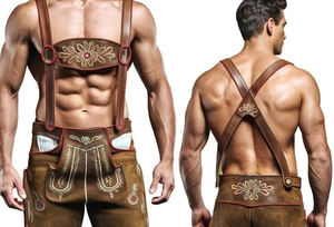 Pantalones cortos bávaros de cuero para hombre, estilo alpino, para Oktoberfest, con tirantes bordados, estilo tradicional alemán. - Product Image 5