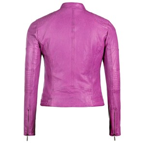 เสื้อแจ็คเก็ตหนัง PU สีแดงสำหรับผู้หญิง แบบมีซับในลายควิลท์ ปิดด้วยซิป แขนยาว สไตล์ฤดูใบไม้ร่วง - Product Image 6
