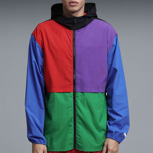 Men's Color Blocking Hooded Windbreaker <b>Jacket</b> With Zipper Closure Streetwear Style Waterproof Polyester Spring Outfit - Product Image 3