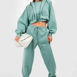 Conjunto Deportivo de 2 Piezas para Mujer, Top Corto con Capucha y Pantalones Deportivos, Corte Holgado, Informal, para Todas las Temporadas, Material de Felpa - Product Image 2