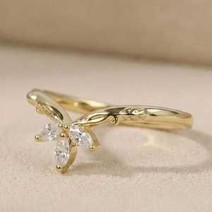 Floral Marquise Cut <b>Diamond</b> Leaf <b>Ring</b> For Women's Lab Grown 18k Yellow Gold Fine Anniversary Engagement Party Occasion Gift Her - Product Image 5