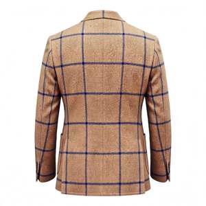Blazer à carreaux pour homme, revers cranté, simple boutonnage, coupe droite, pour affaires, décontracté, mariage, soirée, motif à carreaux camel - Product Image 2