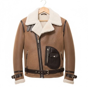 Manteau en peau de mouton pour homme, style aviateur, veste d'hiver avec fermeture éclair, style streetwear, cuir fin, service OEM - Product Image 1