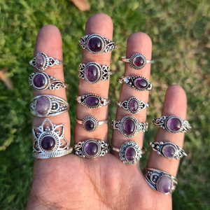 Mystic Purple Amethyst <b>Rings</b> Bulk Brass Silver Plated Unisex Adjustable Bohemian Jewelry Collection Wholesale - Product Image 6