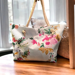 กระเป๋าถือลายดอกไม้สีน้ำสำหรับผู้หญิง แบบดรอปชิป พิมพ์ตามสั่ง กระเป๋าหิ้วเชือกป่านสุดหรูหราสง่างาม กระเป๋าสะพายชายหาด - Product Image 2