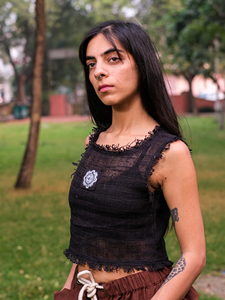 Top Corto de Algodón Crudo Hecho a Mano con Detalle de Flecos, Blusa Boho Ecológica, Camisa de Verano Ligera de Primera Calidad, Top Khadi - Product Image 4