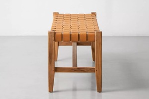 Modern Wooden Bench With Leather Seat 120Cm Living Room Furniture Midcentury Design Home <b>Stool</b> Ottoman - Product Image 3
