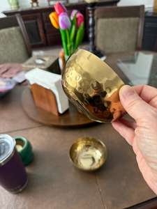 Round Hammered <b>Metal</b> Bowl Gold Finish Key and <b>Wallet</b> Holder Money Bowl - Product Image 5