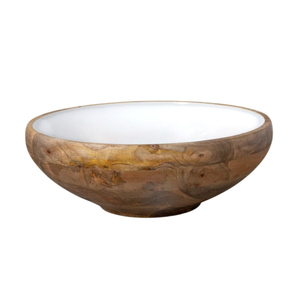 Handcrafted Mango Wood Serving <b>Bowl</b> with White Enamel Interior <b>Large</b> Decorative Salad & Fruit <b>Bowl</b> for Modern Home Decor - Product Image 1