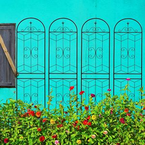 Set di 4 Tralicci da Giardino in Metallo Antiruggine 220 cm x 50 cm Neri, Supporto per Fiori da Esterno per Piante Rampicanti - Product Image 1