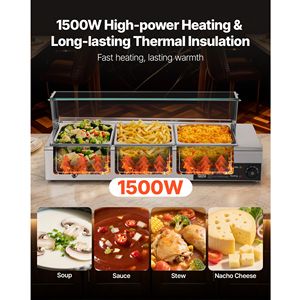 Scaldavivande Elettrico Commerciale 1500W in Acciaio Inox, Buffet da Banco con Coperchio in Vetro e Controllo Manuale della Temperatura - Product Image 2