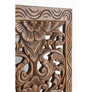 Panneau mural floral sculpté en bois de Sheesham avec incrustations en laiton - Vente en gros - Product Image 5