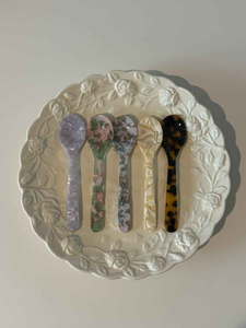 Cuillères et fourchettes à salade en résine avec motif marbré et tourbillon aquatique, vaisselle de fête écologique - Product Image 2