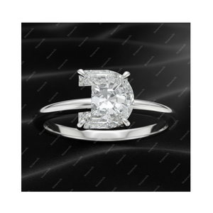 Anillo Solitario de Plata de Ley 925 con Letra C del Alfabeto Inicial, Diamante Cultivado en Laboratorio con Certificación GIA IGI, DEF VVS VS, Oro Fino, Regalo para Ella - Product Image 1