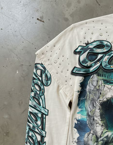 Camiseta de manga larga de doble capa para hombre, personalizada, con gráfico DTG y pedrería, corte holgado, de algodón grueso, estilo urbano, venta al por mayor OEM - Product Image 4