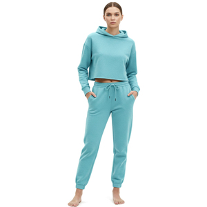 Ensemble de survêtement décontracté unisexe deux pièces pour l'hiver : pantalon de jogging et sweat à capuche court, avec logo personnalisé imprimé, léger, pour la maternité, vente en gros - Product Image 3