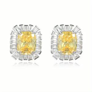 Boucles d'oreilles pour femmes de luxe en argent 925 avec zircone cubique jaune coupe carrée Design géométrique à la mode Rhodium et plaqué or cadeau - Product Image 1