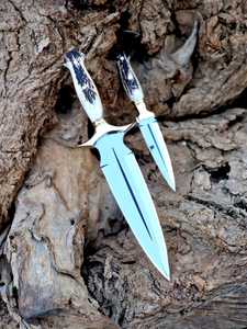 Couteau de chasse à lame fixe en acier inoxydable AHS, pointe de lance, manche en bois, accents en laiton, ensemble de 2 pièces, 36 cm, garantie de 3 ans, DIY OEM - Product Image 3