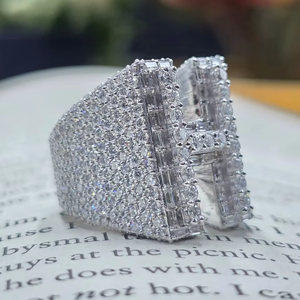 Iced Out Baguette Diamond <b>Ring</b> Open Face Luxury Hip Hop <b>Statement</b> <b>Ring</b> Silver Bling Jewelry Fashion Accessory Style - Product Image 3